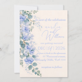 Algo Azul Invitación de Boda Floral Acuarela