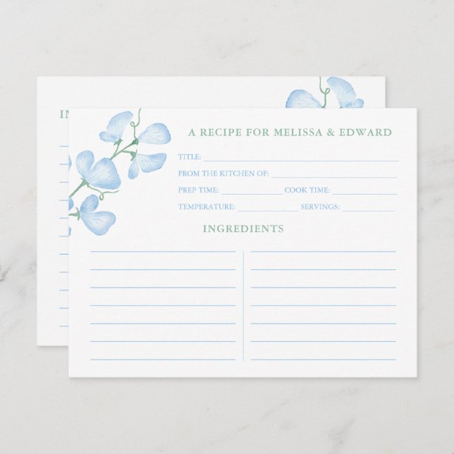 Algo Blue Sweet Pea Bridal Ducha Tarjeta de Receta (Anverso / Reverso)
