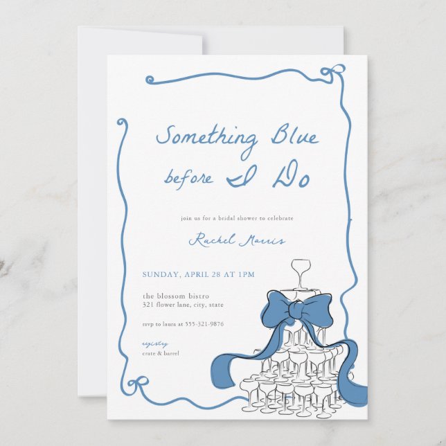 Algo caprichoso Blue Bridal Shower Invitación (Anverso)