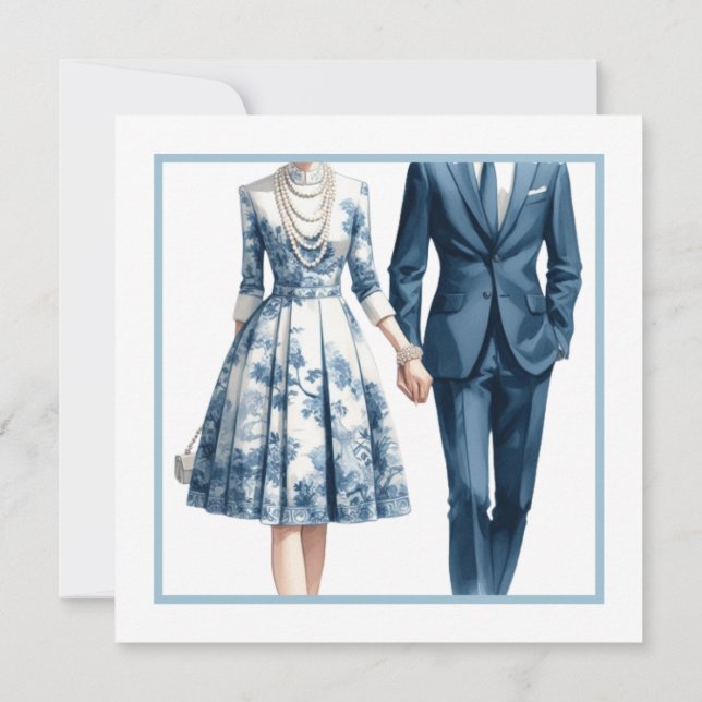 Algo de Blue Bridal Couples Invitación a la Ducha (Reverso)