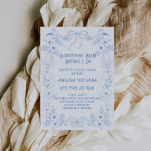 Algo de Blue Toile Bow Bridal Shower Invitación