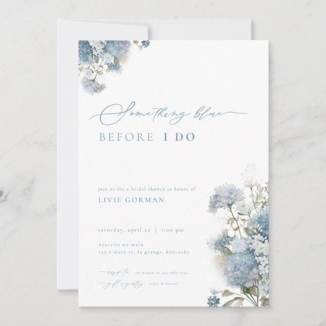 Algo de la invitación a la ducha azul de novia (Anverso)