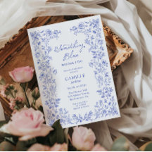 Algo Floral Azul Invitación a la ducha de novia