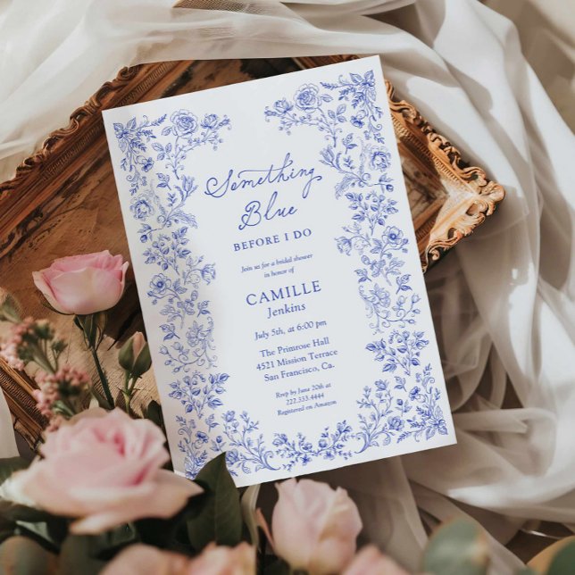 Algo Floral Azul Invitación a la ducha de novia (Something Blue Bridal Shower Invite)