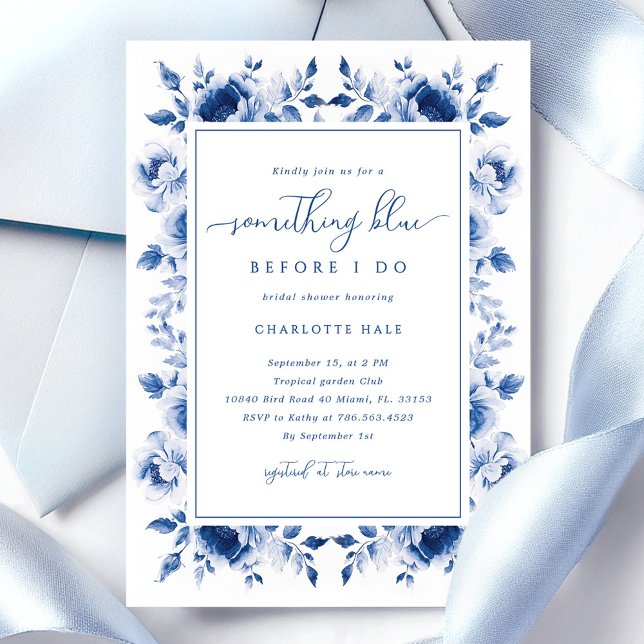 Algo Floral Azul Invitación a la ducha de novia (Subido por el creador)