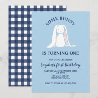 Algun conejo cumple un año Invitación azul de cump