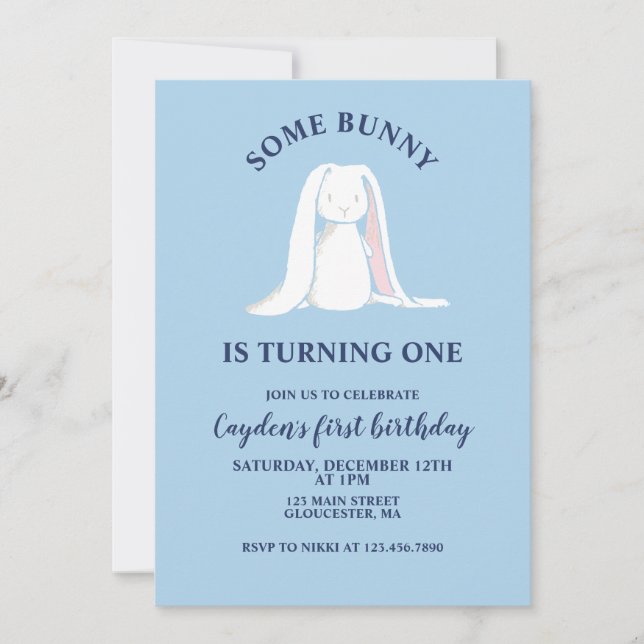 Algun conejo es una invitación de cumpleaños azul  (Anverso)