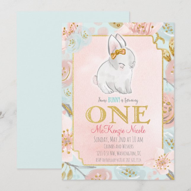 Algun Conejo Invitación de Cumpleaños 1 (Anverso / Reverso)