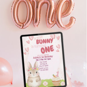 Algun Conejo Primer Cumpleaños, Invitación Rosa
