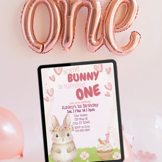 Algun Conejo Primer Cumpleaños, Invitación Rosa (Subido por el creador)
