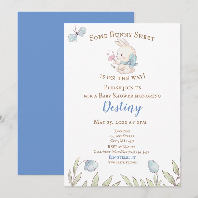 Algunas invitaciones de Baby Shower de Bunny Blue (Anverso / Reverso)