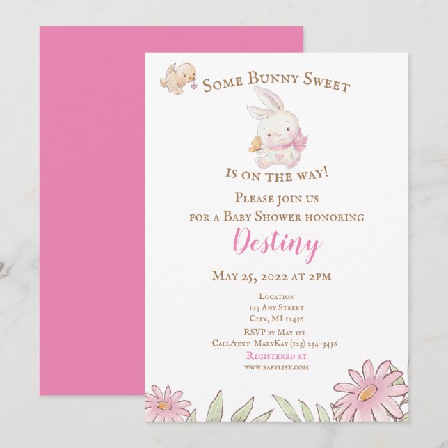 Algunas invitaciones de Baby Shower rosadas para c (Anverso / Reverso)