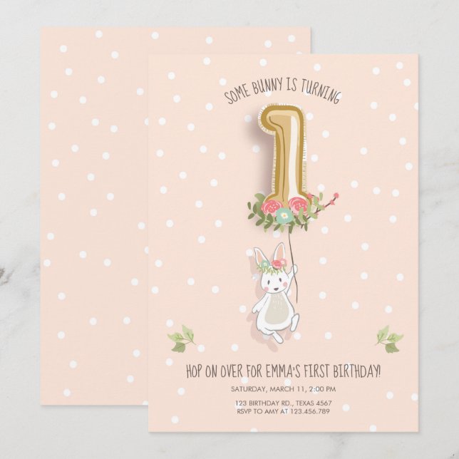 Algunos conejitos Chicas de invitaciones de cumple (Anverso / Reverso)