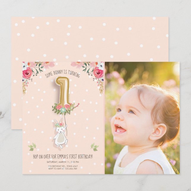Algunos conejitos Chicas de invitaciones de cumple (Anverso / Reverso)