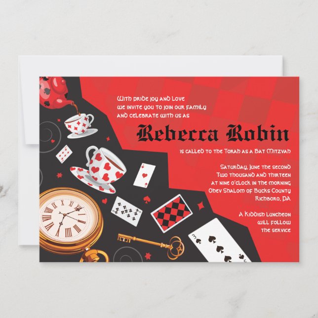 ALICE EN WONDERLAND Bat Mitzvah Invitación (Anverso)