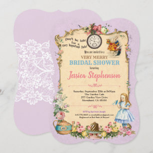 Alice in Wonderland novia ducha invitación lilac