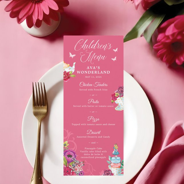 Alice In Wonderland Vibrant Floral Kids Menú Fiest (Alice In Wonderland Vibrant Floral Kids Party Menu)