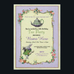 Alicia de cumpleaños Fiesta de té en invitación a<br><div class="desc">Elegante Alicia floral en la invitación a la fiesta del té de las Maravillas. Perfecto para una fiesta de cumpleaños en el jardín,  ducha de novia,  Fiesta de la barrena,  Fiesta de Hen,  etc. SIMPLEMENTE CAMBIE EL TEXTO PARA QUE SE AJUSTE A SU FIESTA. Se incluye la impresión posterior.</div>