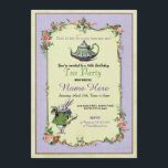 Alicia de cumpleaños Fiesta de té en invitación a<br><div class="desc">Elegante Alicia floral en la invitación a la fiesta del té de las Maravillas. Perfecto para una fiesta de cumpleaños en el jardín,  ducha de novia,  Fiesta de la barrena,  Fiesta de Hen,  etc. SIMPLEMENTE CAMBIE EL TEXTO PARA QUE SE AJUSTE A SU FIESTA. Se incluye la impresión posterior.</div>