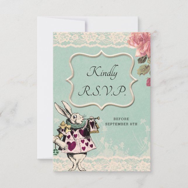 Alicia de encaje verde azulada en la carta RSVP de (Anverso)