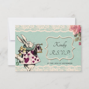 Alicia de encaje verde azulada en la carta RSVP de