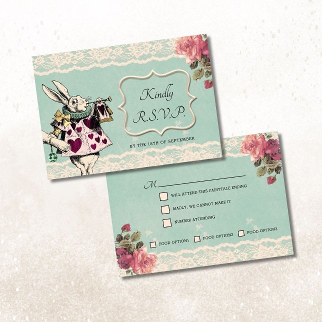 Alicia de encaje verde azulada en la carta RSVP de (Subido por el creador)