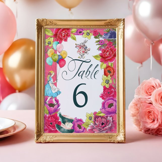 Alicia En El País De Las Maravillas Vibrante Númer (Alice In Wonderland Vibrant Florals Table Number)