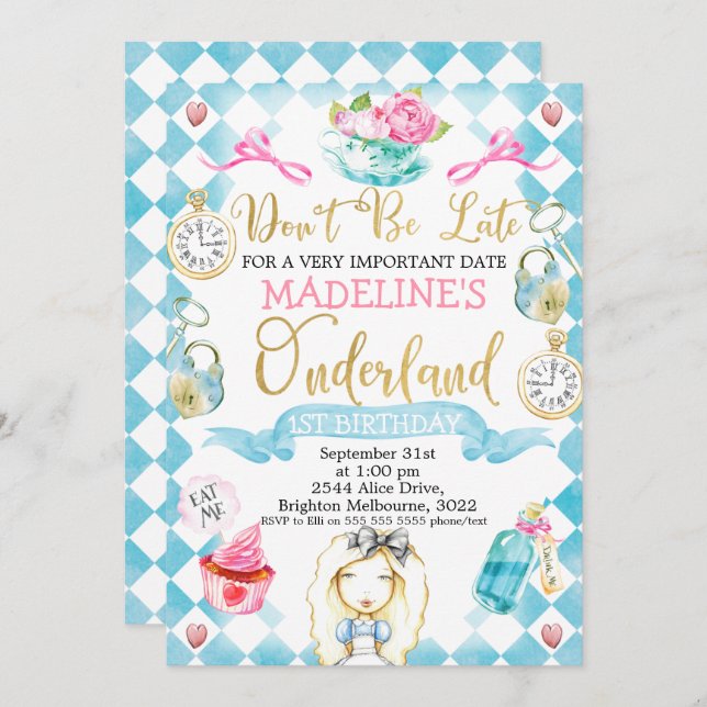 Alicia en el país de Onederland Invitación de cump (Anverso / Reverso)