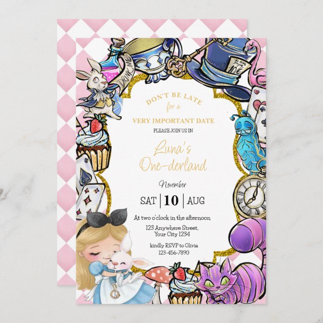 Alicia en el país maravilloso Invitación al cumple (Anverso / Reverso)