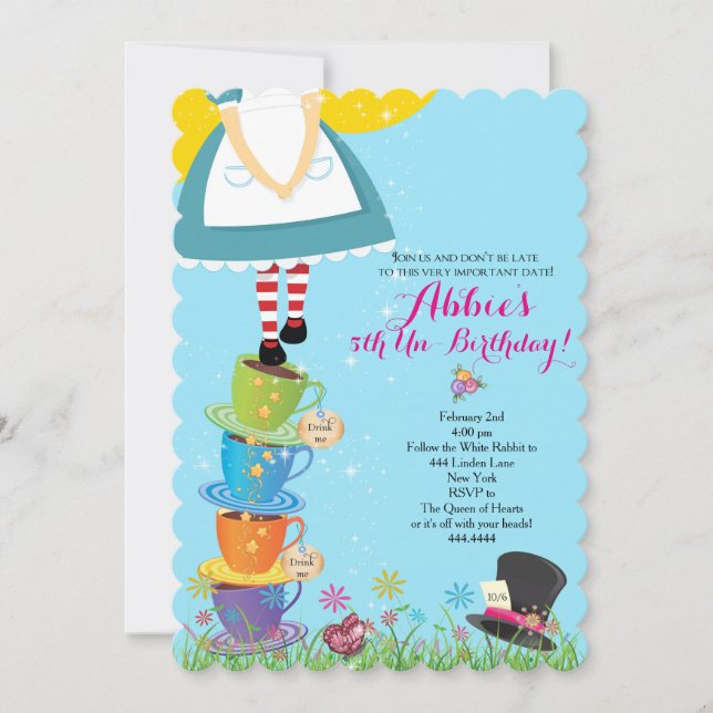 Alicia En Invitación De Cumpleaños De Maravillas (Anverso)