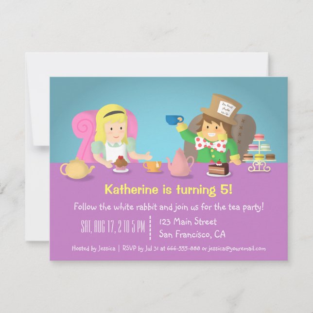 Alicia en invitaciones de cumpleaños de Fiestas de (Anverso)