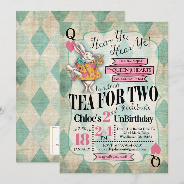 Alicia en invitaciones de cumpleaños en el país de (Anverso / Reverso)