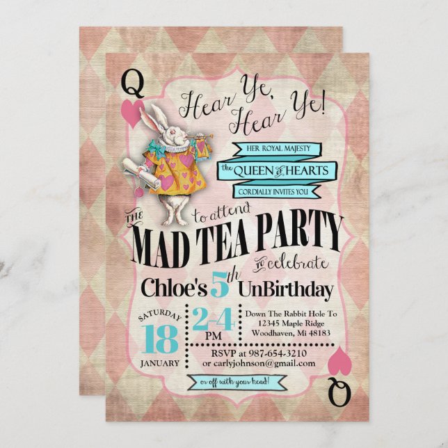 Alicia en invitaciones de cumpleaños en el país de (Anverso / Reverso)