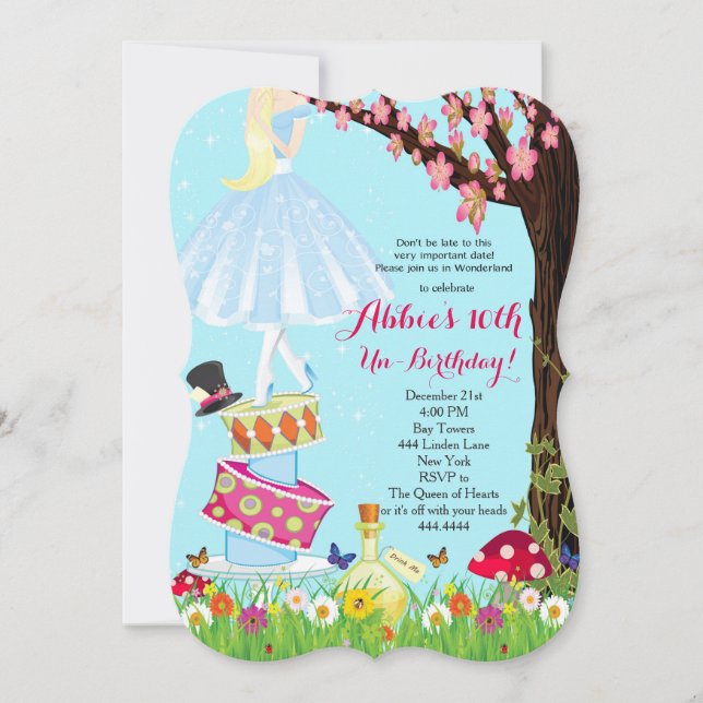 Alicia en invitaciones de cumpleaños en el país de (Anverso)