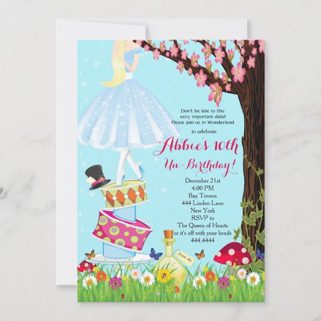 Alicia en invitaciones de cumpleaños en el país de (Anverso)
