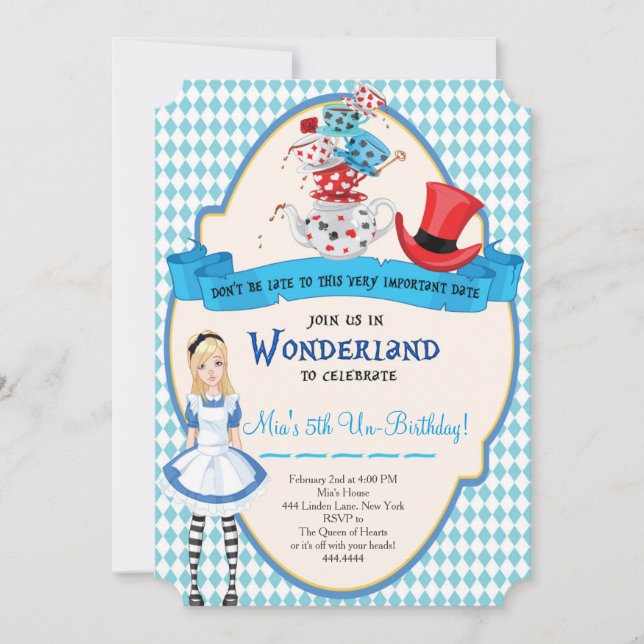 Alicia en invitaciones de cumpleaños en el país de (Anverso)