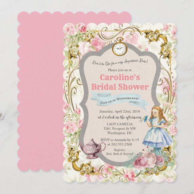 Alicia en la invitación a la ducha de novia en el  (Anverso / Reverso)