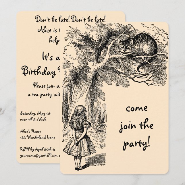 Alicia en la invitación a la fiesta de cumpleaños  (Anverso / Reverso)