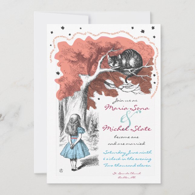 Alicia en la invitación de la boda del país de las (Anverso)