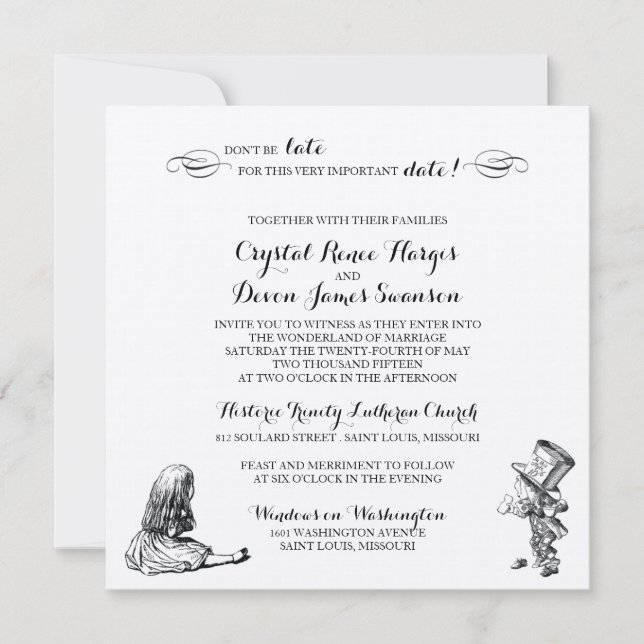 Alicia en la invitación de la boda del país de las (Anverso)