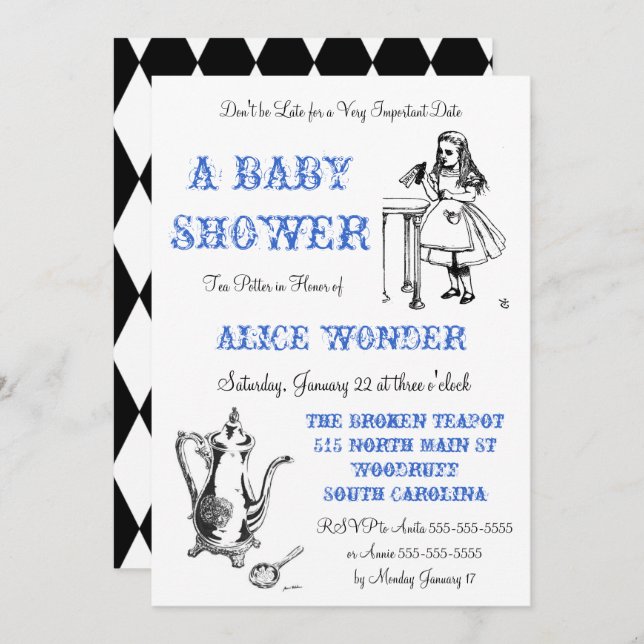 Alicia en la invitación del país de las maravillas (Anverso / Reverso)