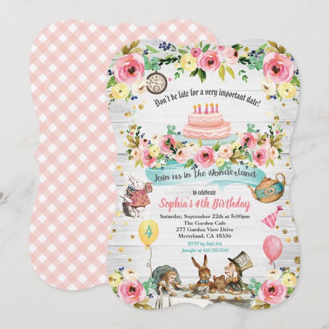 Alicia en la invitación para el cumpleaños del beb (Anverso / Reverso)