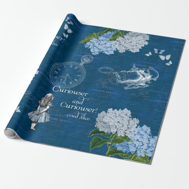 Alicia en papel de envolvimiento azul floral de la (Desenrollado)