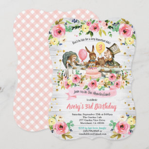 Alicia en rosa invitación al cumpleaños de la tier