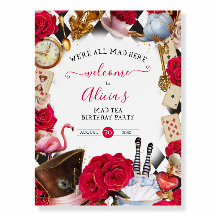 Alicia en signo de bienvenida de cumpleaños de té 