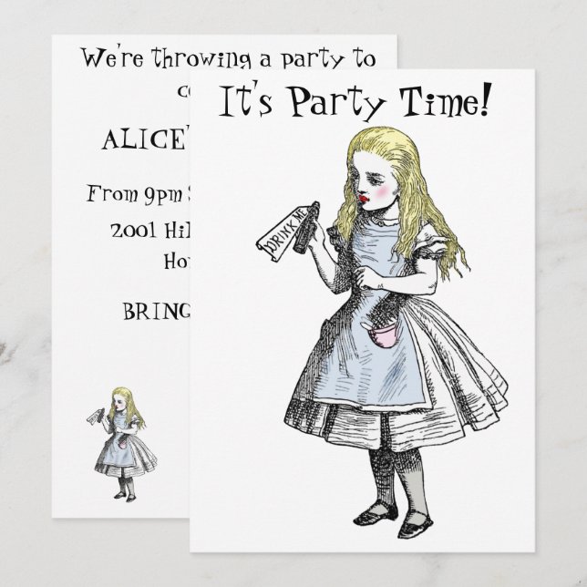 Alicia en tarjeta de la invitación del fiesta del (Anverso / Reverso)