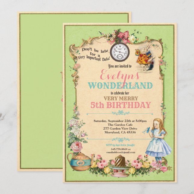 Alicia en verde invitación al cumpleaños del país  (Anverso / Reverso)