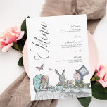 Alicia vintage en el menú del Fiesta del té en el<br><div class="desc">Alicia vintage con un bonito diseño y un menú boda con temática de la tierra de las maravillas. Perfecto para un boda con temática Alicia en el País de las Maravillas. El diseño presenta una mezcla de nuestras propias mariposas originales dibujadas a mano. Hemos restaurado meticulosamente los ilustraciones vintage de...</div>