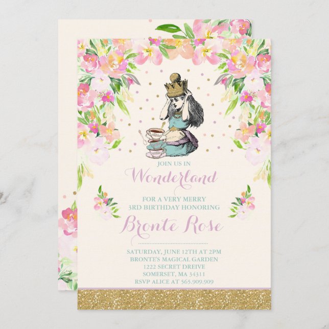 Alicia Vintage En Invitación Al Cumpleaños De La T (Anverso / Reverso)