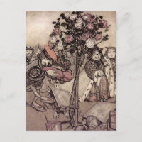 Alicia vintage en la postal de la tierra de las ma